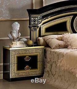 Lacquer Finish Queen Bedroom Set 3Ps Made in Italy ESF Aida Black Gold