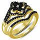 Ladies 1.00 Ct Black Diamond 14k Yellow Gold Finish Wedding Band Bridal Ring Set