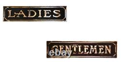 Ladies and Gentlemen Brass Restroom Signs Set, Rustic Farmhouse Antiqued Finish