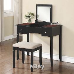 Linon Camden Vanity Table and Chair Set Black Cherry Finish