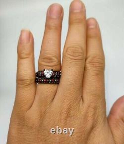 Love Heart Cut Diamond Engagement Wedding Band Ring Set 14k Black Gold Finish