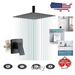 Luxury Shower Faucet Set with Matte Black Finish 10-Inch Ceiling Mount Design