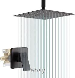 Luxury Shower Faucet Set with Matte Black Finish 10-Inch Ceiling Mount Design