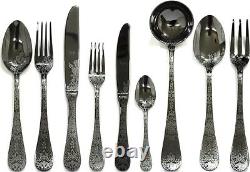 MEPRA 1096CB22039 Casabla Oro Nero Flatware Set, 39 Piece, Polished Black Finish