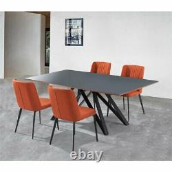 Maine Dining Chair in Matte Black Finish and Orange Fabric Set of 2