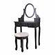 Makeup Dressing Table Black Finish Wood Vanity Set With Stool And Oval Mirror