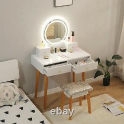 Makeup Vanity Jewelry Dressing Table Set Led Round Mirror Stool Desk with Drawer