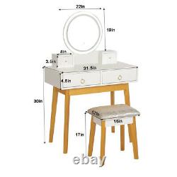 Makeup Vanity Jewelry Dressing Table Set Led Round Mirror Stool Desk with Drawer