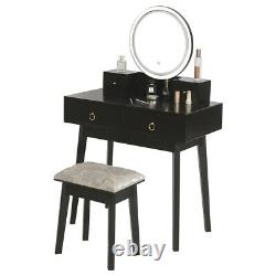 Makeup Vanity Jewelry Dressing Table Set Led Round Mirror Stool Desk with Drawer