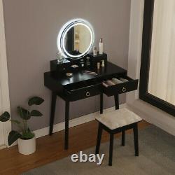 Makeup Vanity Jewelry Dressing Table Set Led Round Mirror Stool Desk with Drawer