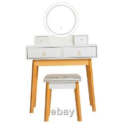 Makeup Vanity Jewelry Dressing Table Set Led Round Mirror Stool Desk with Drawer