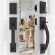Matte Black Double Door Lock Set, Black Double Front Door Handle Set, Heavy D