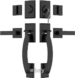 Matte Black Double Door Lock Set, Black Double Front Door Handle Set, Heavy D