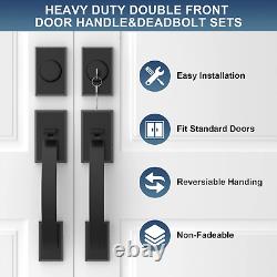 Matte Black Double Door Lock Set, Black Double Front Door Handle Set, Heavy D