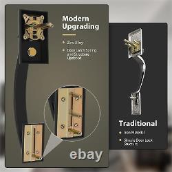Matte Black Double Door Lock Set, Black Double Front Door Handle Set, Heavy D