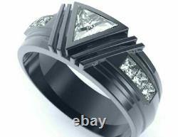Men's Bezel Set Engagement Wedding Ring 14K Black Gold Finish 1Ct VVS1 Diamond