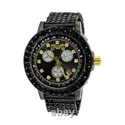 Men's Black Gold Tone Finish Channel Set Bezel Real Diamond Custom Big XL Watch