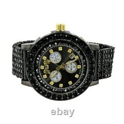 Men's Black Gold Tone Finish Channel Set Bezel Real Diamond Custom Big XL Watch