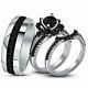 Men's Ladies 14k White Gold Finish Black Diamond Bridal Engagement Ring Trio Set