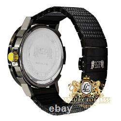 Men's Prong Set Steel Rainbow Multi Black Gold Finish Simulated Diamond XL Watch