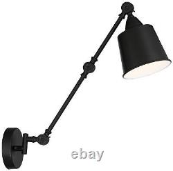 Mendes Black Finish Hardwire Swing Arm Wall Lamps Set of 2