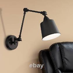 Mendes Black Finish Hardwire Swing Arm Wall Lamps Set of 2