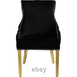 Meridian Furniture Tuft Black Velvet Dining Chair in Gold Finish (Set of 2)