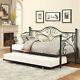 Metal Daybed With Trundle Twin Bed Set Sofa Day Extra Seating Black Finish