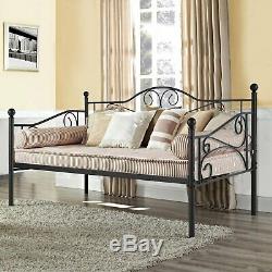 Metal Daybed with Trundle Twin Bed Set Sofa Day Extra Seating Black Finish