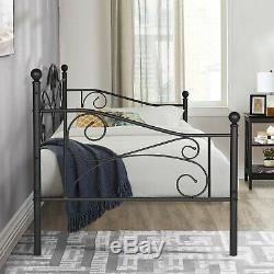 Metal Daybed with Trundle Twin Bed Set Sofa Day Extra Seating Black Finish
