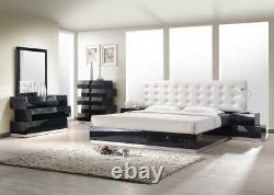 Milan Bedroom Set in Black Finish Zig Zag Design King Size 5 Piece