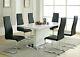 Modern 7-piece Dining Set White Lacquer Finish & Black Faux Leather Side Chairs