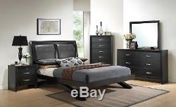 Modern Black Finish Faux Leather Queen Bedroom Set 5Pcs Crown Mark B4380 Galinda