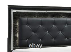 Modern Black Finish Glam Bedroom set 3pc Queen LED Bed and Nightstands Set