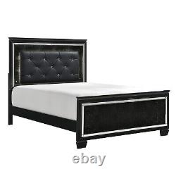 Modern Black Finish Glam Bedroom set 3pc Queen LED Bed and Nightstands Set
