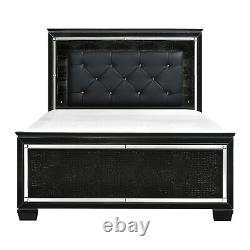 Modern Black Finish Glam Bedroom set 3pc Queen LED Bed and Nightstands Set