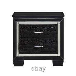 Modern Black Finish Glam Bedroom set 3pc Queen LED Bed and Nightstands Set