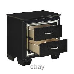 Modern Black Finish Glam Bedroom set 3pc Queen LED Bed and Nightstands Set