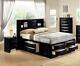 Modern Black Finish Storage King Size Bedroom Set 3 Pcs Crown Mark B4285 Emily