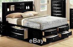 Modern Black Finish Storage King Size Bedroom Set 5 Pcs Crown Mark B4285 Emily
