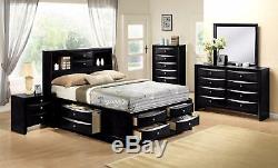 Modern Black Finish Storage Queen Size Bedroom Set 5 Pcs Crown Mark B4285 Emily