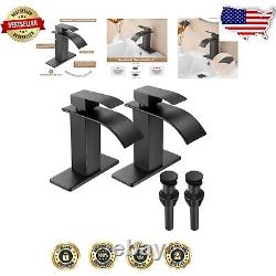 Modern Deck Mount Waterfall Faucet Matte Black Finish, Set of 2 for Bathrooms