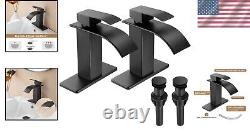 Modern Deck Mount Waterfall Faucet Matte Black Finish, Set of 2 for Bathrooms