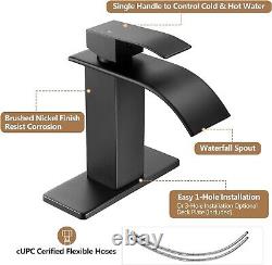 Modern Deck Mount Waterfall Faucet Matte Black Finish, Set of 2 for Bathrooms