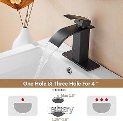 Modern Deck Mount Waterfall Faucet Matte Black Finish, Set of 2 for Bathrooms