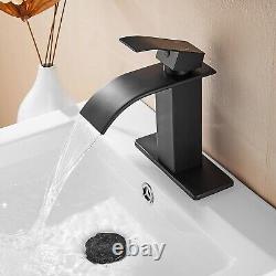 Modern Deck Mount Waterfall Faucet Matte Black Finish, Set of 2 for Bathrooms