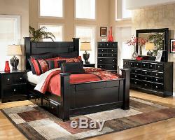 Modern Design Black Finish 5 pieces Bedroom Set with King Poster Storage Bed IA0J