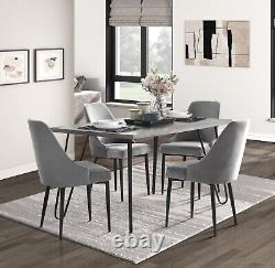Modern Design Velvet Fabric Gray Side Chairs Set of 4 Metal Legs Black Finish