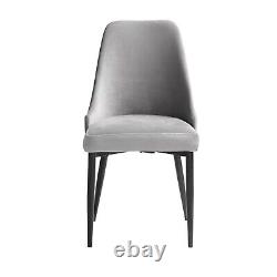 Modern Design Velvet Fabric Gray Side Chairs Set of 6 Metal Legs Black Finish
