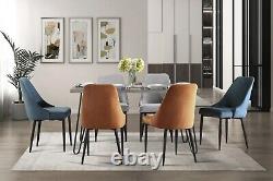 Modern Design Velvet Fabric Gray Side Chairs Set of 6 Metal Legs Black Finish